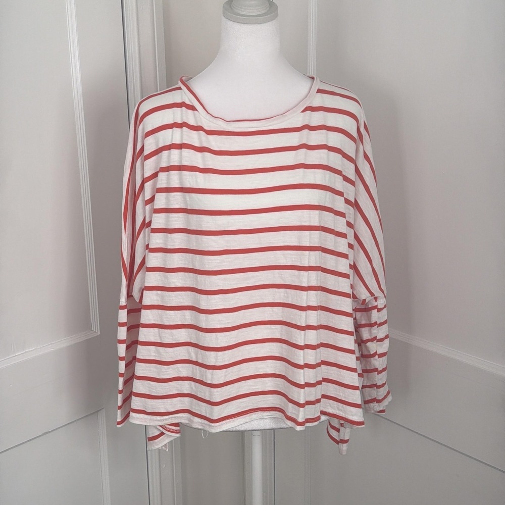 MerSea Top Womens One Size Orange Red Striped Catalina Slub Cotton Tee Coastal